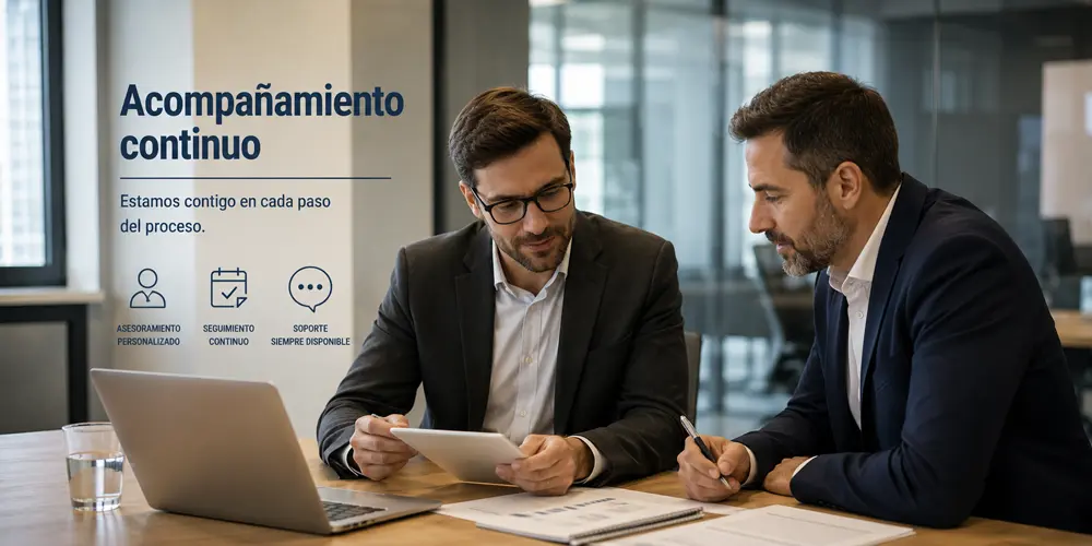 Un asesor en la mesa acompañando a un empresario en temas de protección de datos